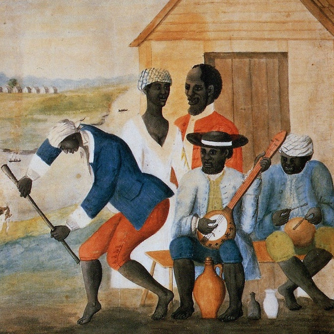 "The Old Plantation" depiction of banjo-playing slave