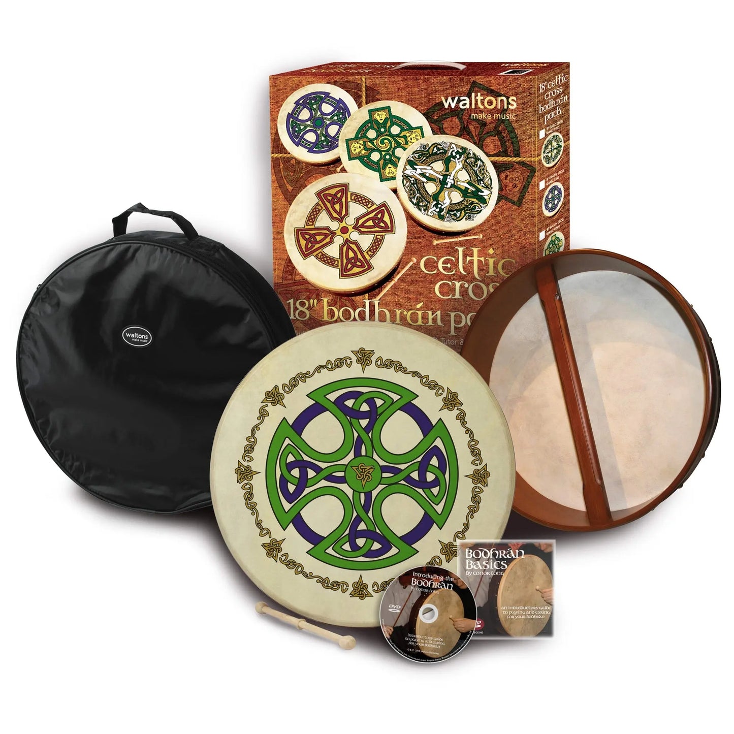 Brosna Cross Bodhran 18 inch. Bodhran Gift Pack Bodhrans Waltons