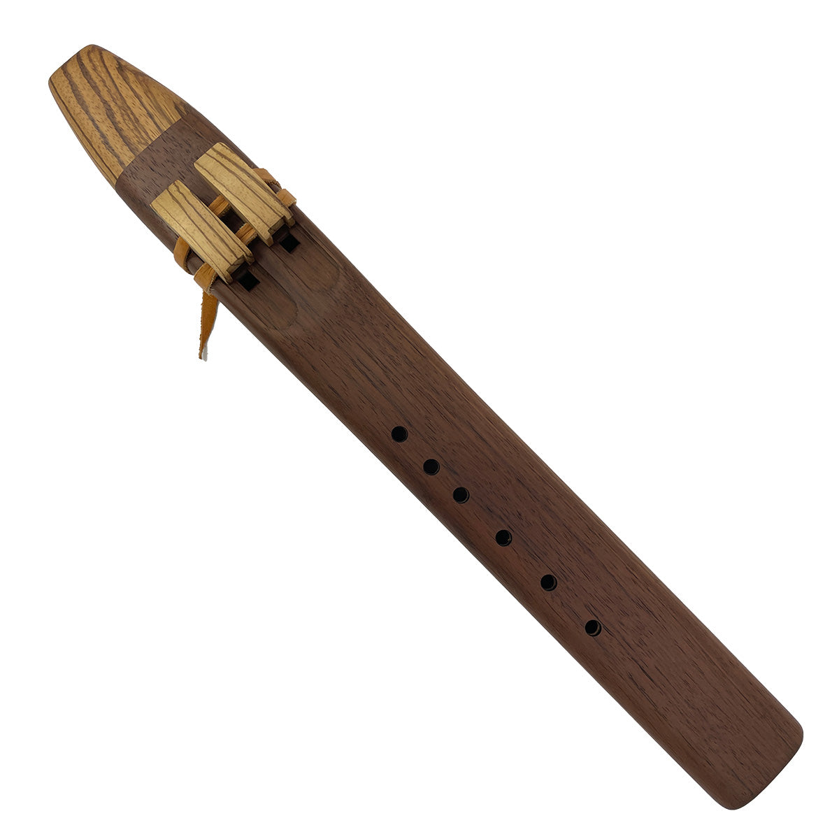 Native American Double Flute in G minor by Nash Tavewa, Peruvian Black Walnut with Maple and Zebrawood Mouthpiece Native American Flutes Nash Tavewa