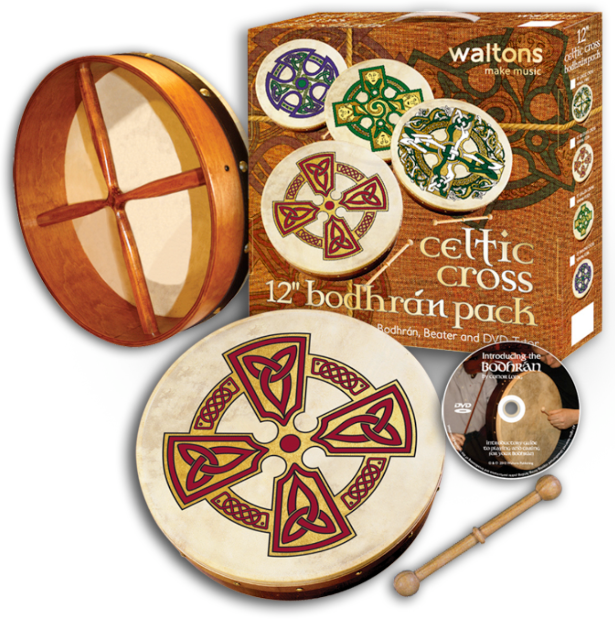 Kilkenny Cross Bodhran 12 inch. Bodhran Pack Bodhrans Waltons