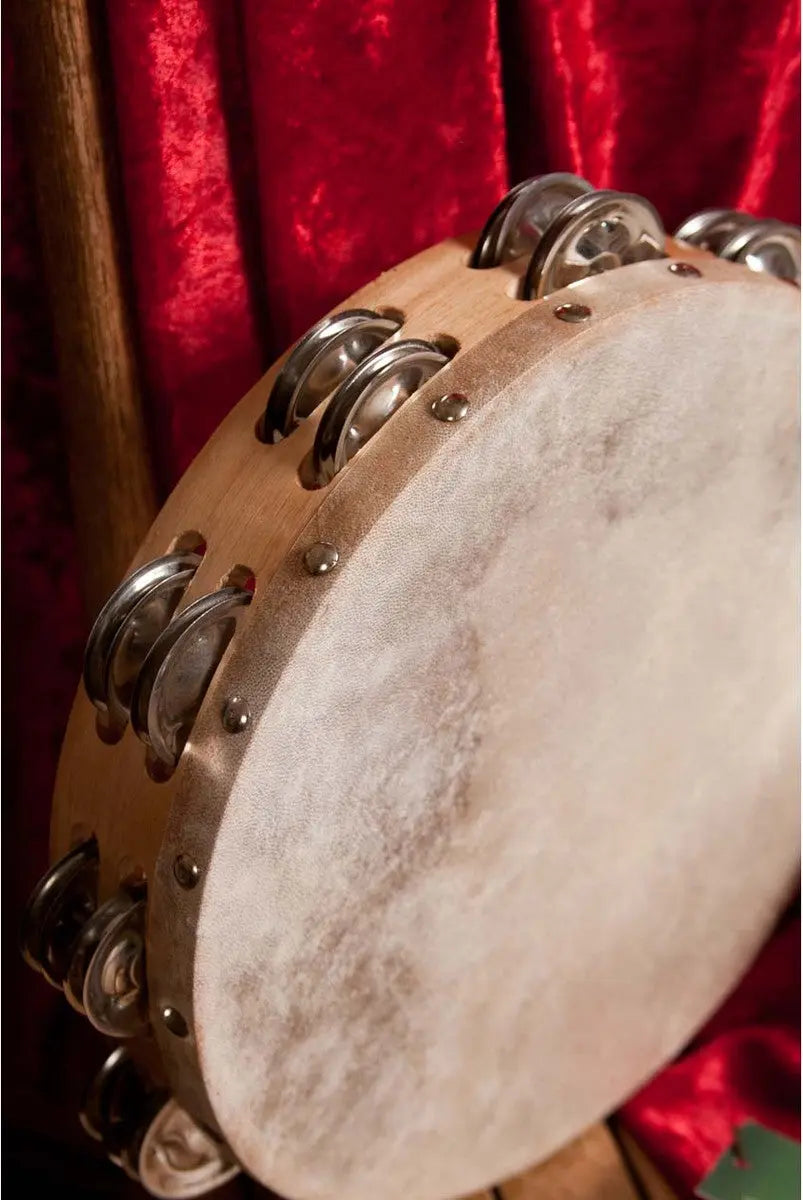 Tambourine, 10" Double Row Jingles Leather Skins Tambourines DOBANI