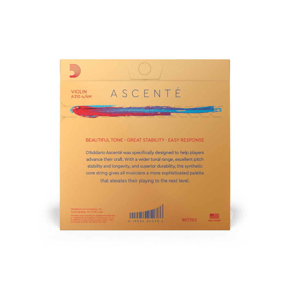 D'Addario Ascenté Violin Strings, Medium Set, 4/4
