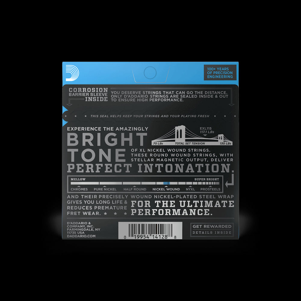 D'Addario ミディアムエレキギター弦、11-49、EXL115