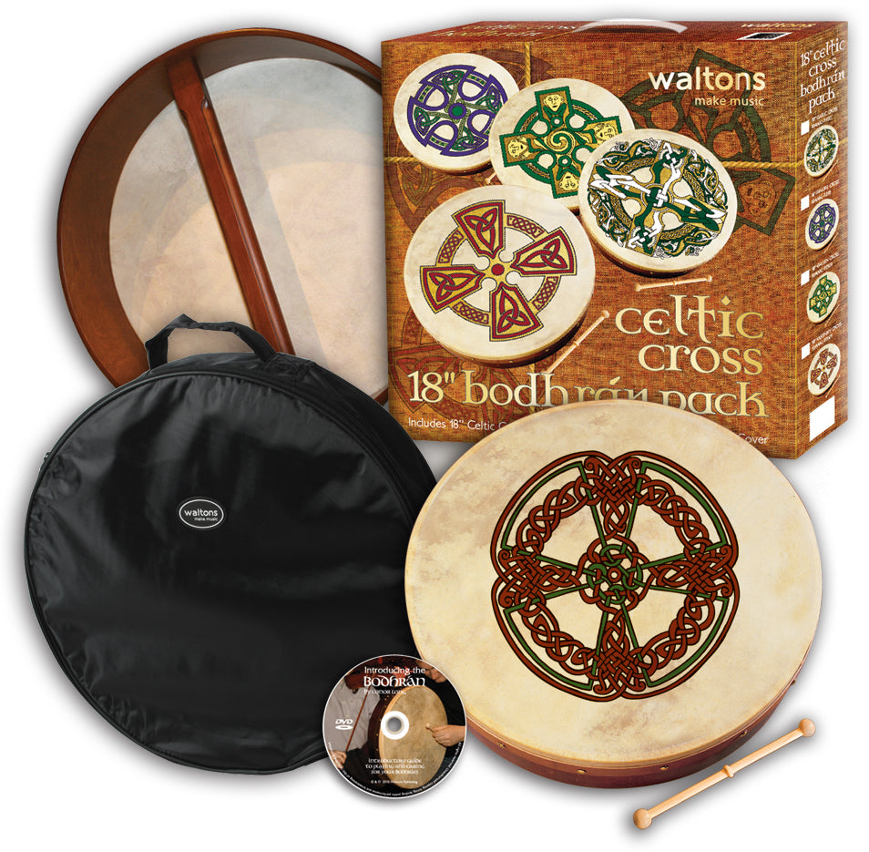 Knotwork Cross Bodhran 18 inch. Bodhran Gift Pack Bodhrans Waltons