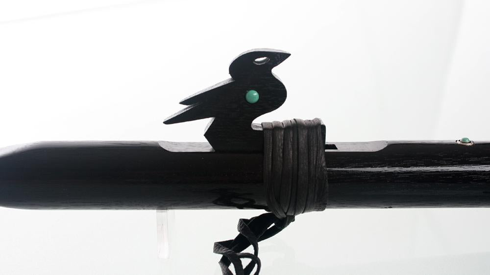 High Spirits Ebonized Walnut Crow Flute, Key of G, With Turquoise Inlay Native American Flutes High Spirits Flutes