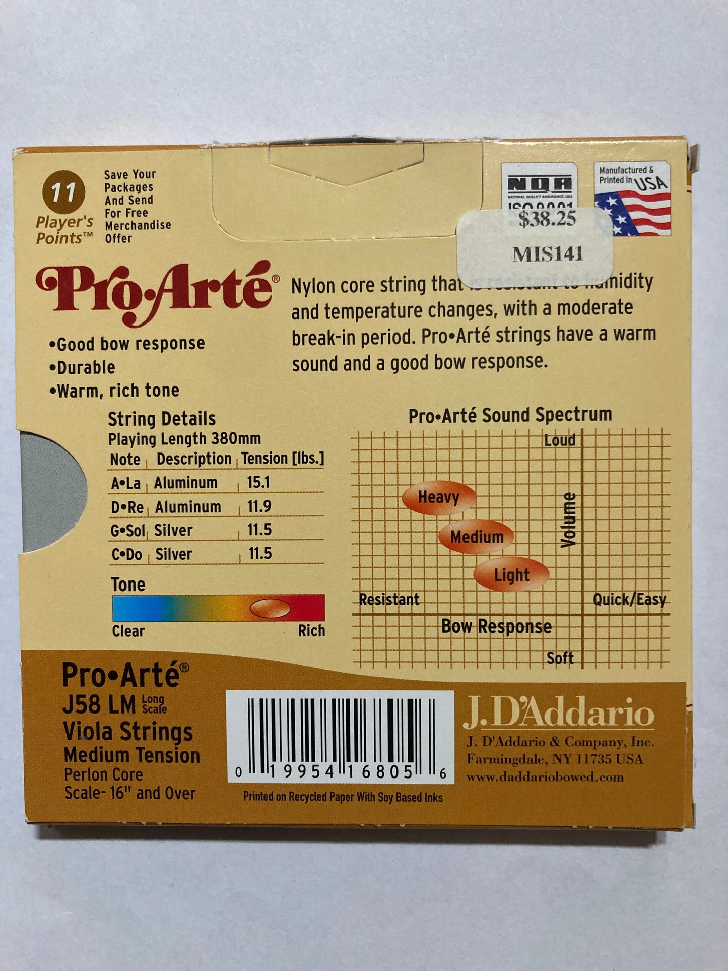 D'Addario Pro Arte Viola String Set, Medium Gauge Accessories_Strings D'Addario