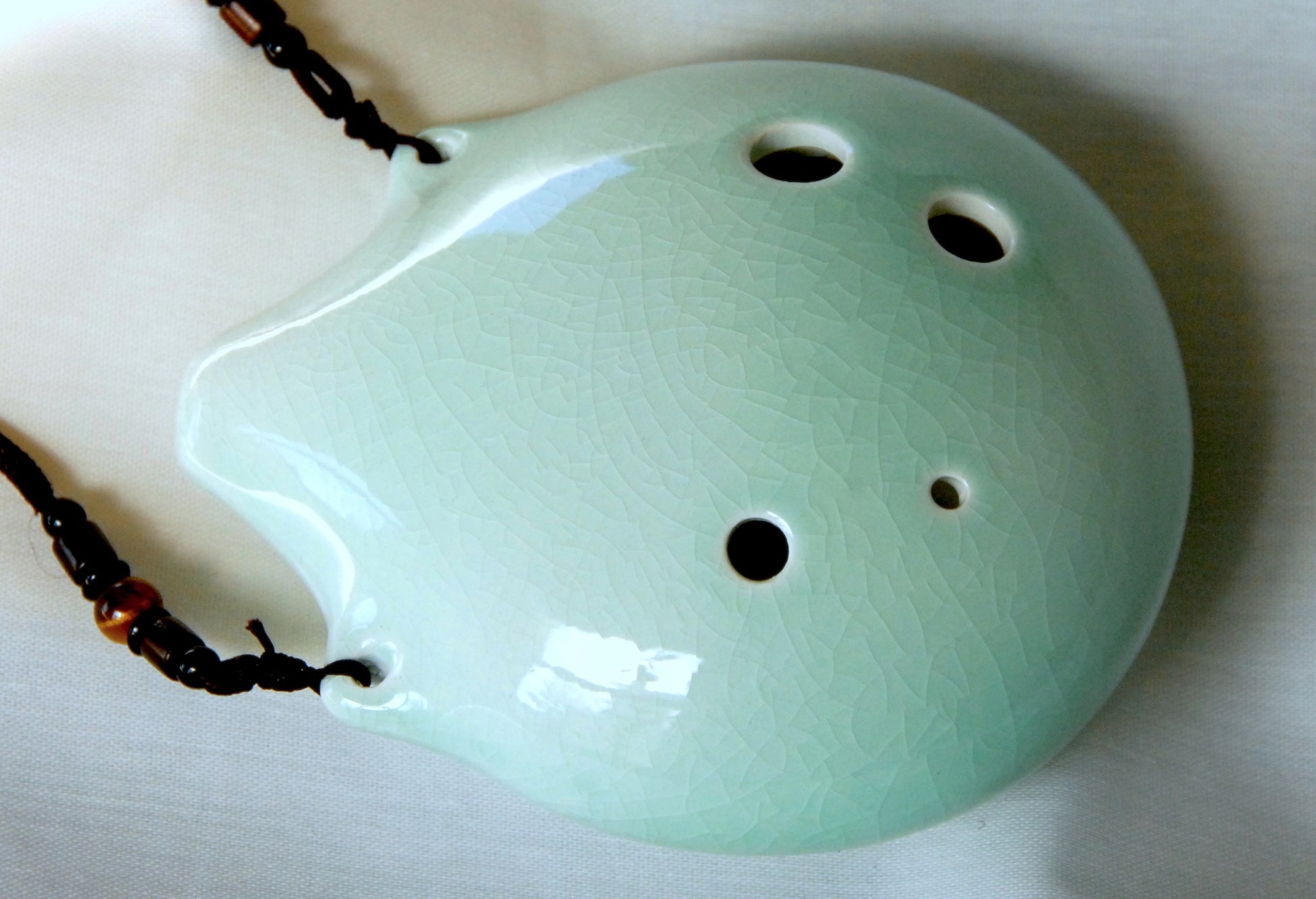6-hole Ceramic Tenor Seedpod Ocarina in F Ocarinas Lark in the Morning Mint Green Crackle
