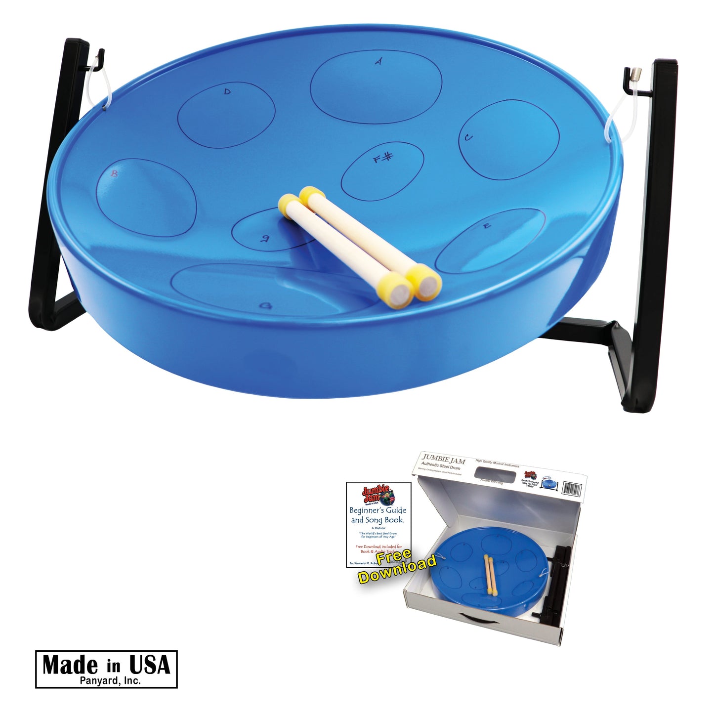 Panyard Jumbie Jam Steel Drum Ready-to-Play Kit with Table Top Stand (G Diatonic) Steel Drums Panyard Blue Pan