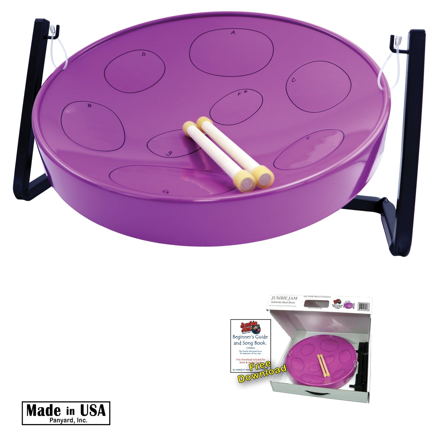 Panyard Jumbie Jam Steel Drum Ready-to-Play Kit with Table Top Stand (G Diatonic) Steel Drums Panyard Purple Pan