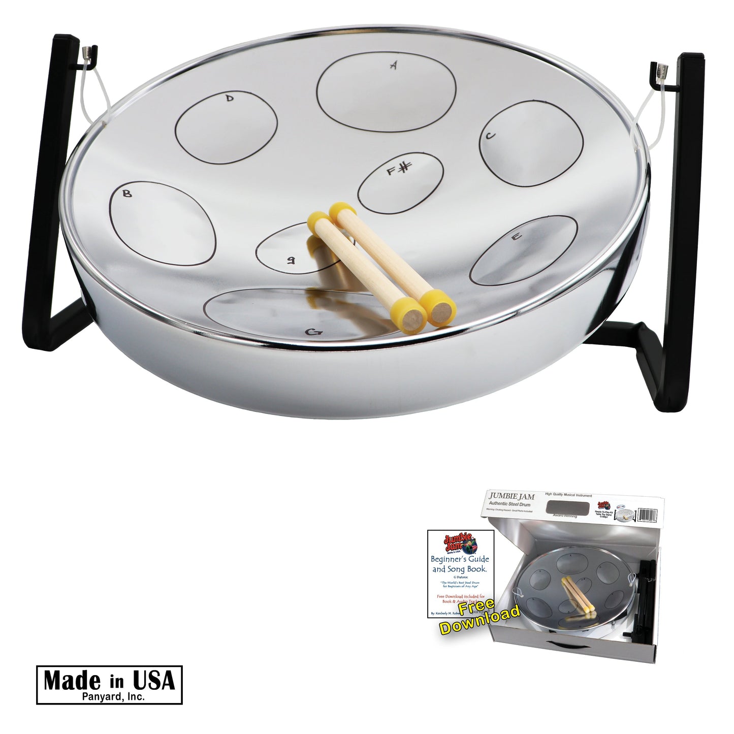 Panyard Jumbie Jam Steel Drum Ready-to-Play Kit with Table Top Stand (G Diatonic) Steel Drums Panyard Chrome Pan