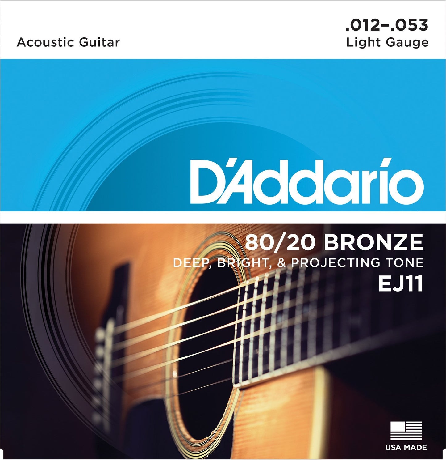 D'Addario EJ11 80/20 Bronze Acoustic Guitar Strings, Light, 12-53 Accessories_Strings D'Addario