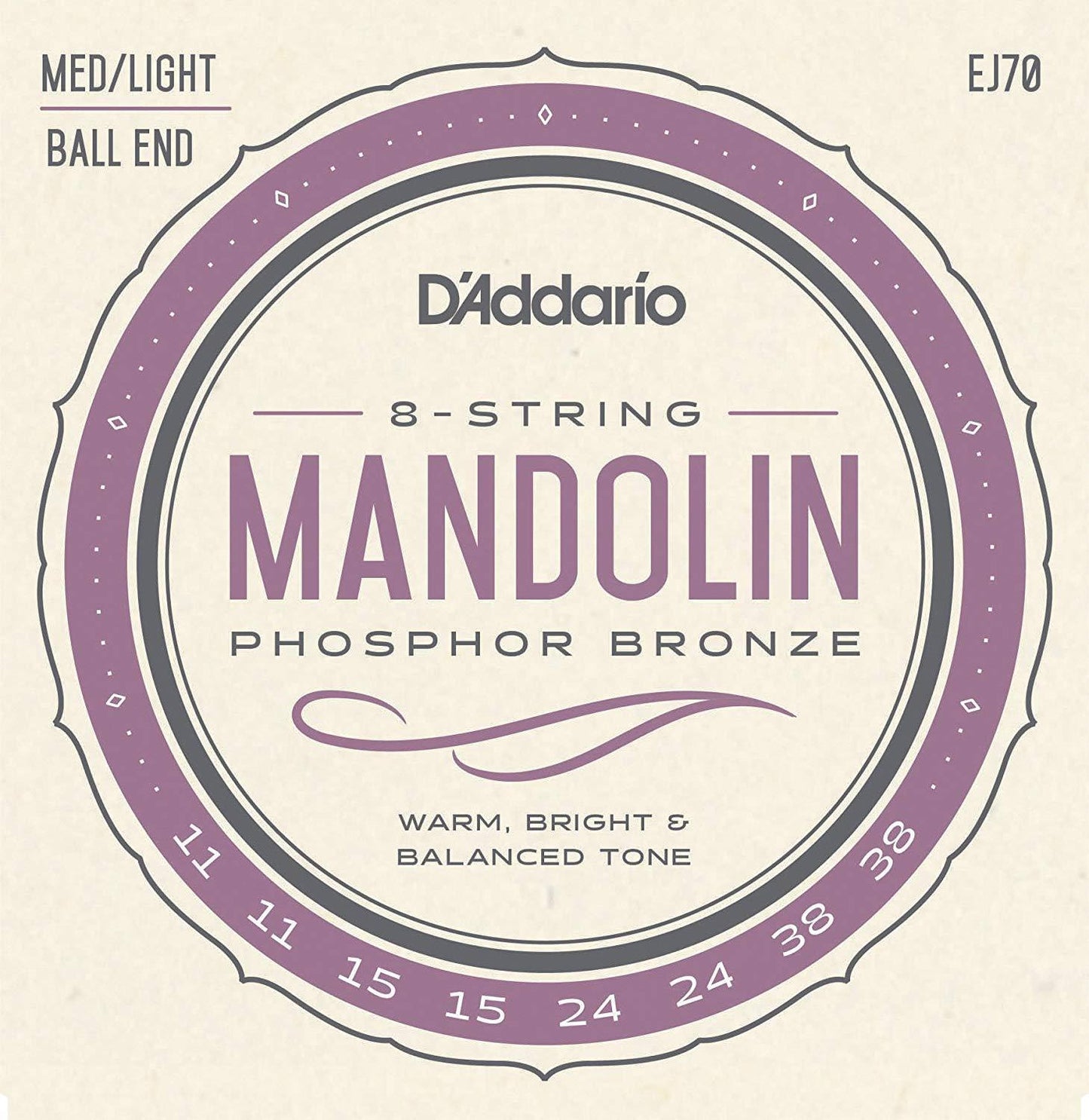 D'Addario Mandolin Ball End, Medium/Light Phosphor Bronze Strings EJ70 Accessories_Strings D'Addario