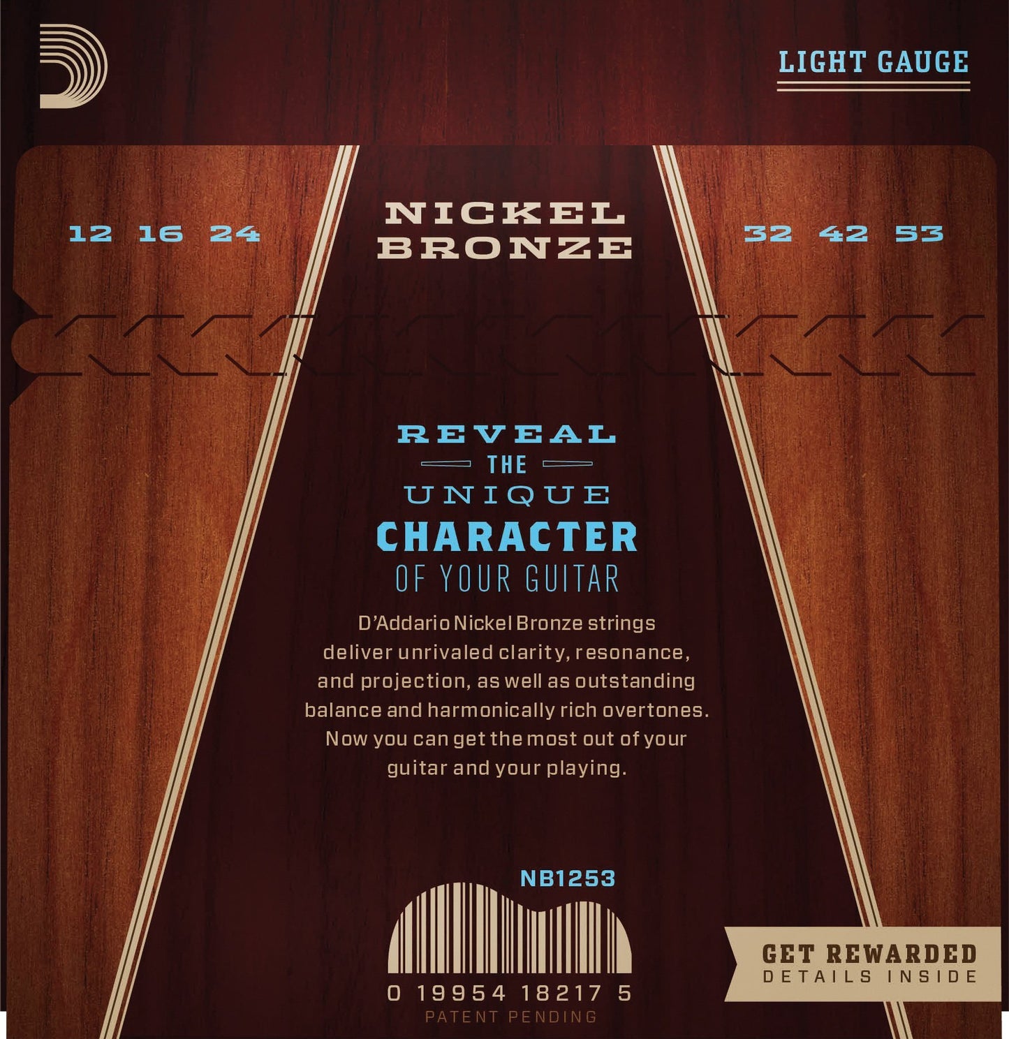 D'Addario NB1253 Nickel Bronze Acoustic Guitar Strings, Light, 12-53 Accessories_Strings D'Addario