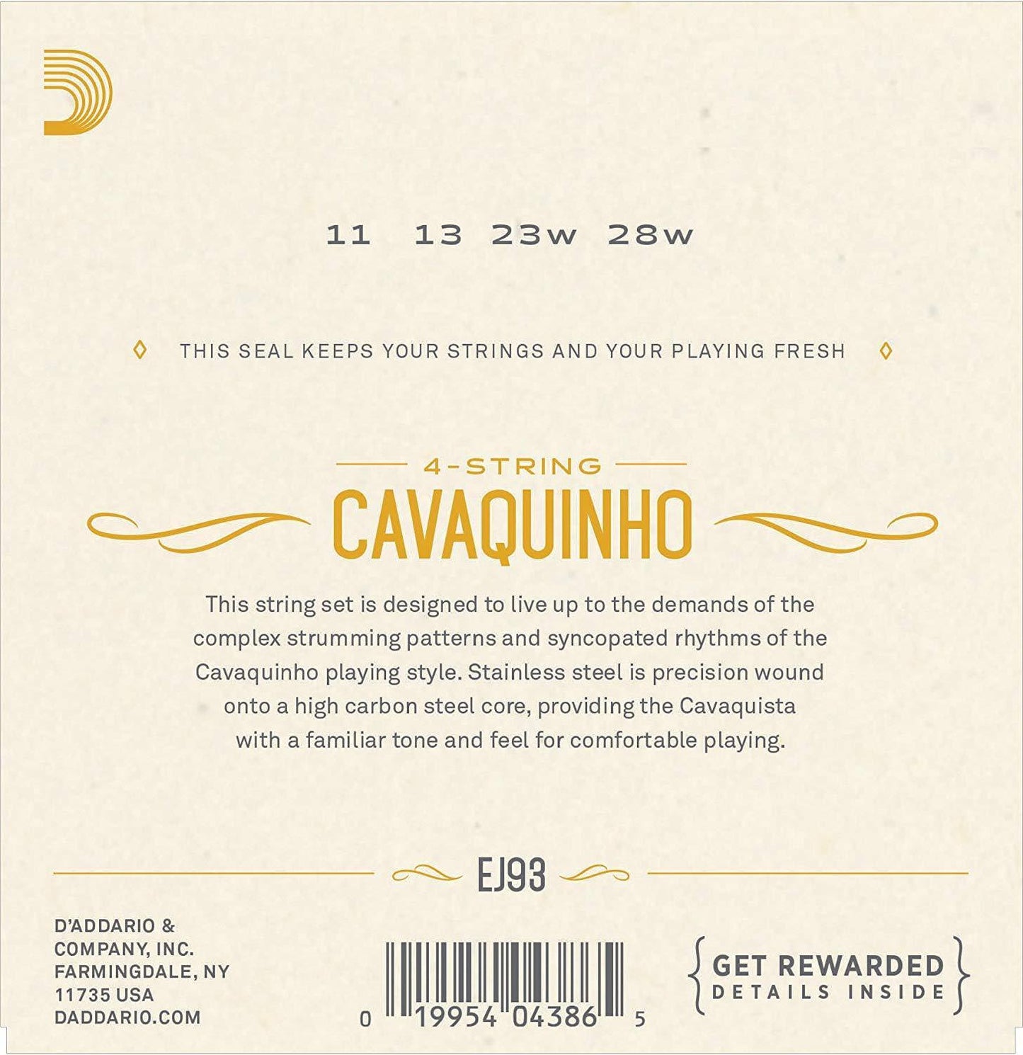 D'Addario Stainless Steel Cavaquinho String Set EJ93 Accessories_Strings D'Addario