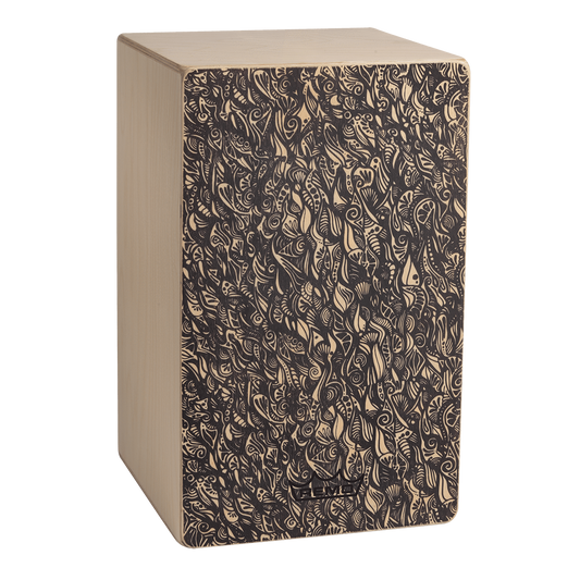Remo Cajon, Artbeat Artist Collection, Fixed Face Plate, Natural Finish, Aux Moon, Artwork By Aric Improta Cajons Remo