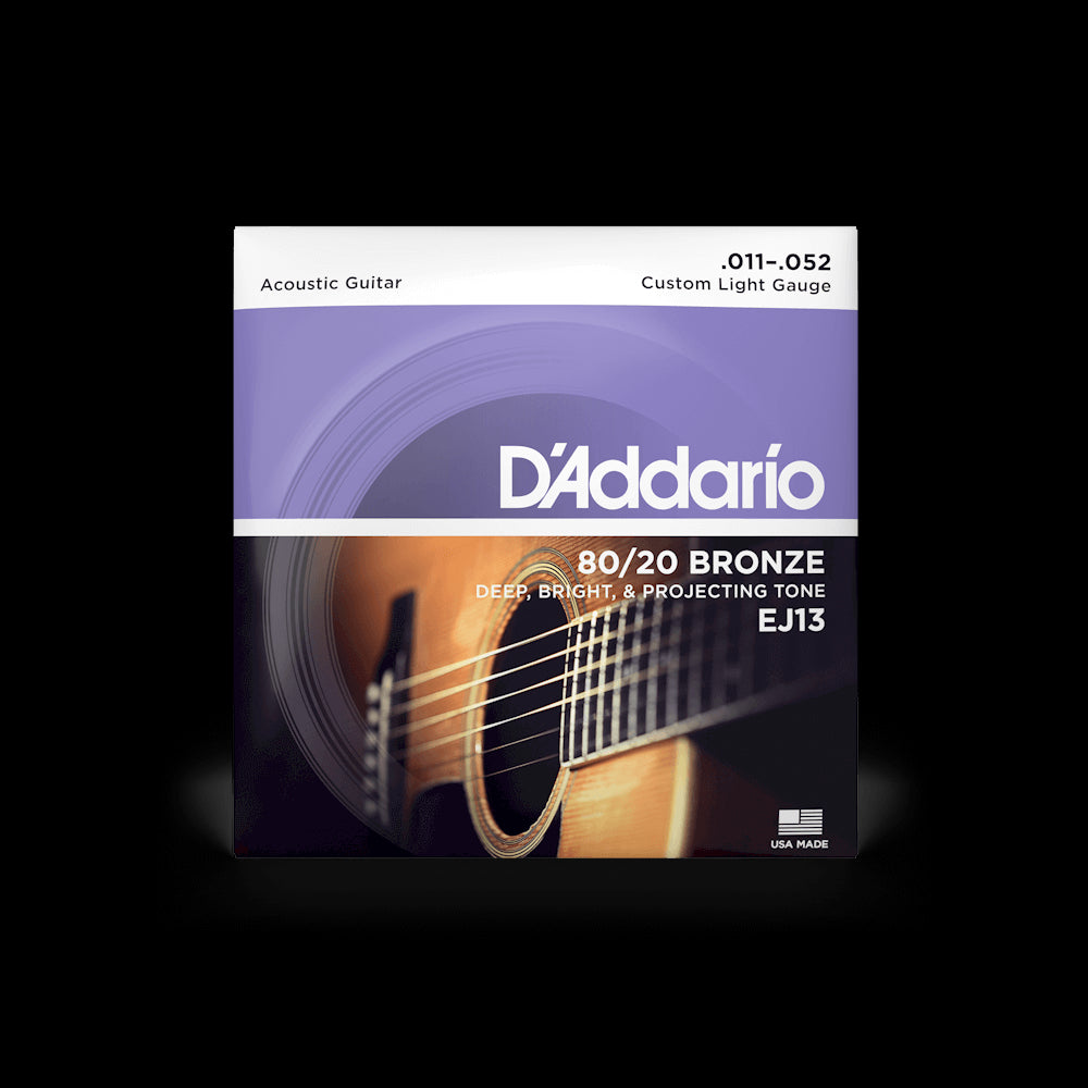D'Addario Cordes Guitare Acoustique, Corde Guitare Folk, EJ13, Cordes en  bronze pour guitare acoustique avec revêtement, Bronze 80/20, Custom  Light 11-52