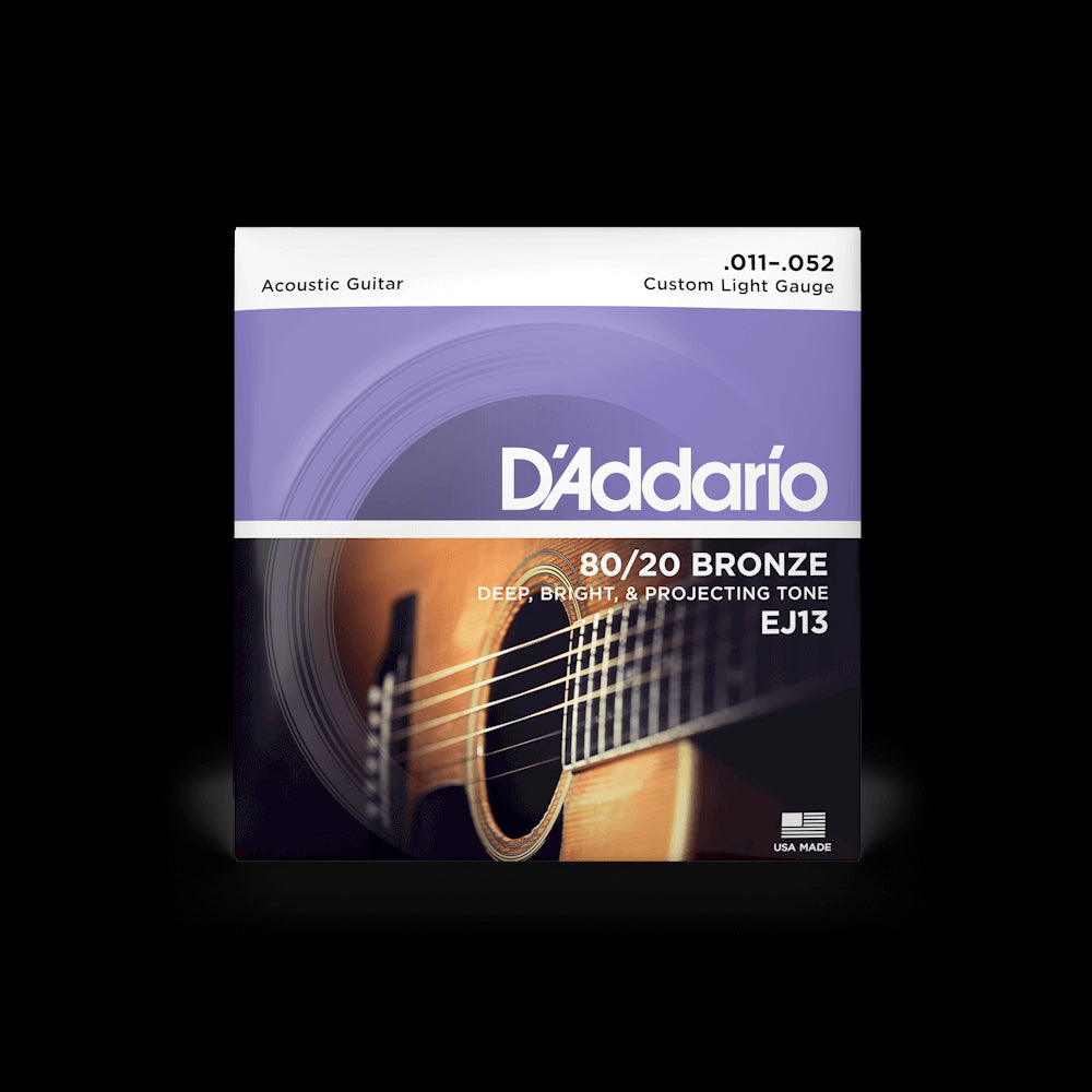 D'Addario EJ13 80/20 Bronze Acoustic Guitar Strings, Custom Light Gauge, 11-52 Accessories_Strings D'Addario