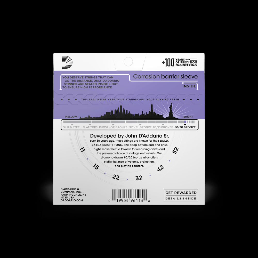 D'Addario EJ13 80/20 Bronze Acoustic Guitar Strings, Custom Light Gauge, 11-52 Accessories_Strings D'Addario