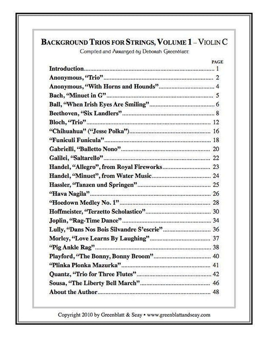 Background Trios for Strings Vol. 1 - Violin C Media Greenblatt & Seay