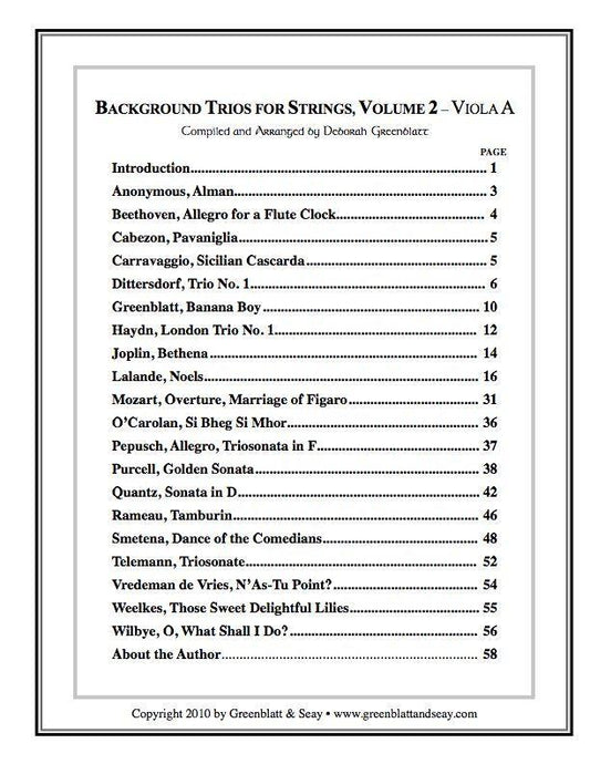 Background Trios for Strings Vol. 2 - Viola A Media Greenblatt & Seay