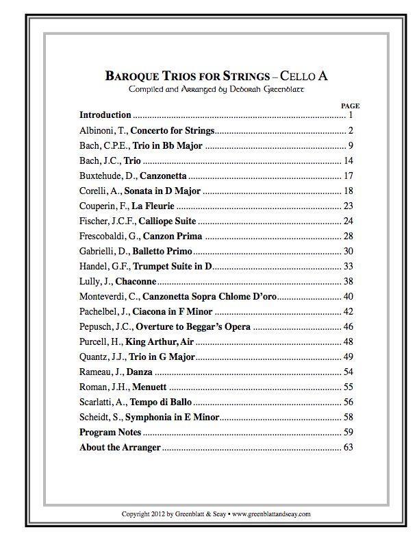 Baroque Trios for Strings - Cello A Media Greenblatt & Seay