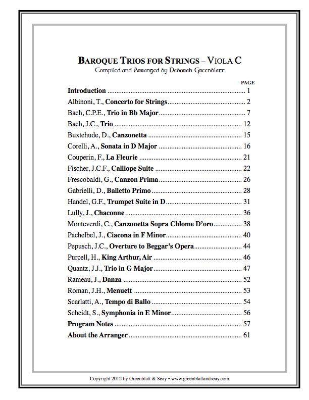 Baroque Trios for Strings - Viola C Media Greenblatt & Seay