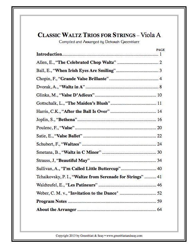 Classic Waltz Trios for Strings - Viola A Media Greenblatt & Seay