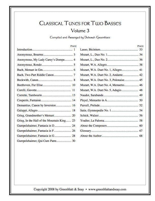Classical Tunes for Two Basses, Volume 3 Media Greenblatt & Seay