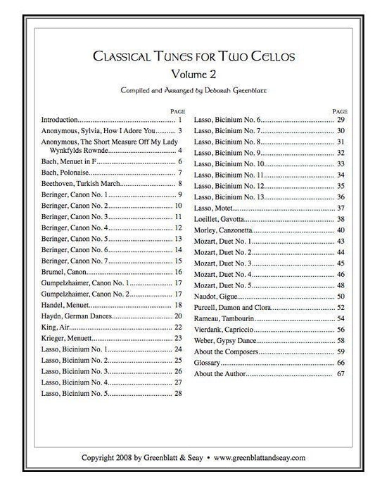 Classical Tunes for Two Cellos, Volume 2 Media Greenblatt & Seay