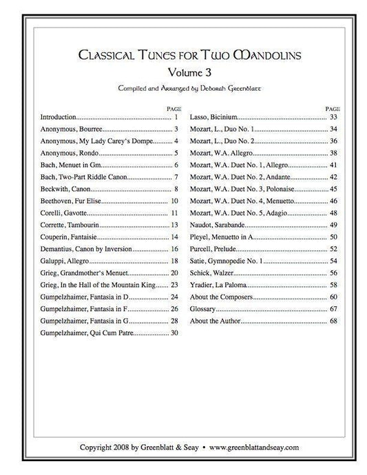 Classical Tunes for Two Mandolins, Volume 3 Media Greenblatt & Seay