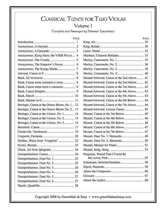 Classical Tunes for Two Violas, Volume 1 Media Greenblatt & Seay