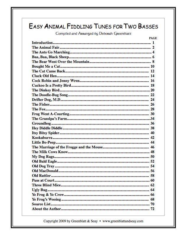 Easy Animal Fiddling Tunes for Two Basses Media Greenblatt & Seay