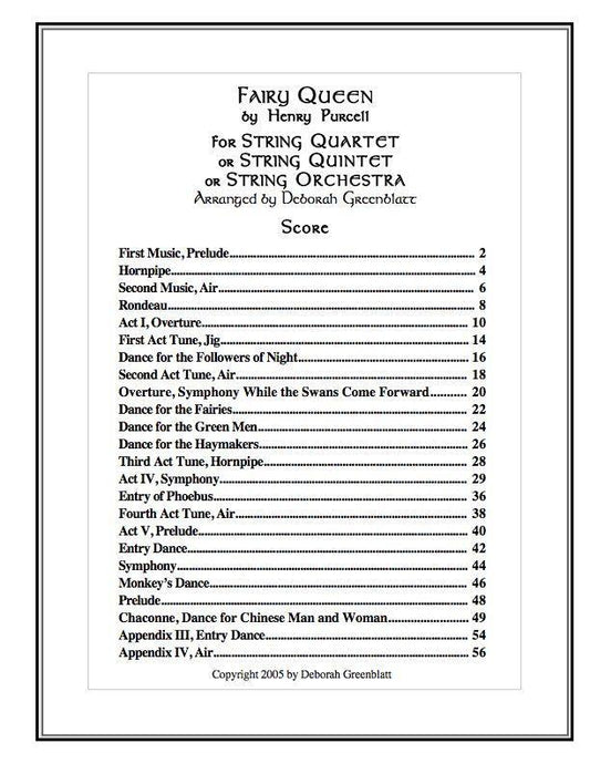 Fairy Queen by Henry Purcell - Score Media Greenblatt & Seay