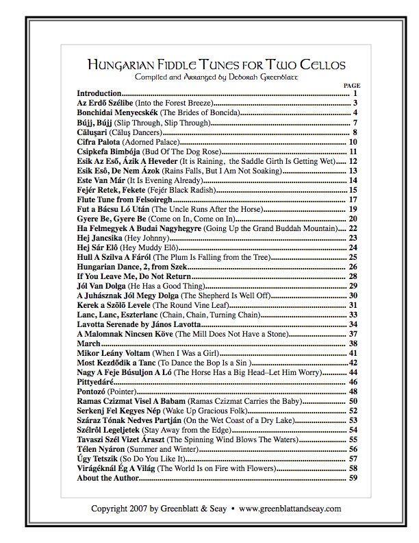 Hungarian Fiddle Tunes for Two Cellos Media Greenblatt & Seay