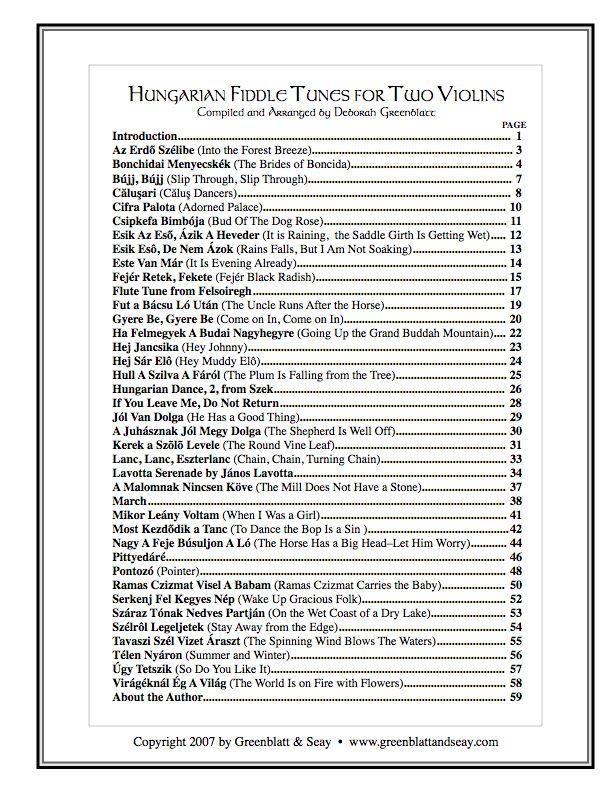 Hungarian Fiddle Tunes for Two Violins Media Greenblatt & Seay