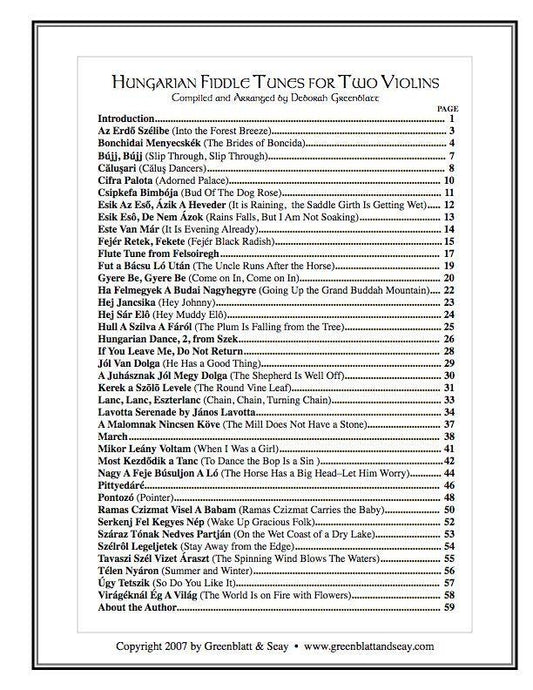 Hungarian Fiddle Tunes for Two Violins Media Greenblatt & Seay