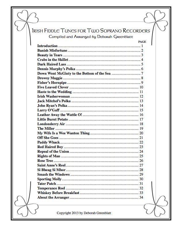 Irish Fiddle Tunes for Two Soprano Recorders Media Greenblatt & Seay