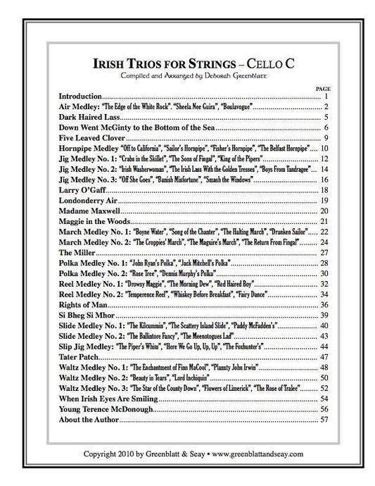 Irish Trios for Strings Cello C Media Greenblatt & Seay