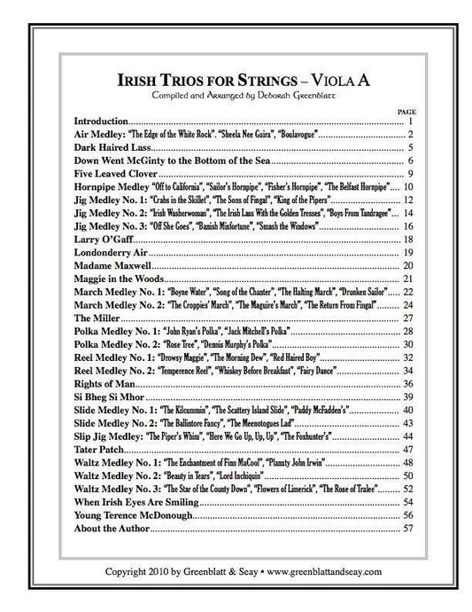 Irish Trios for Strings Viola A Media Greenblatt & Seay