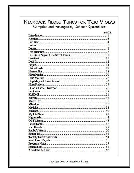 Klezmer Fiddle Tunes for Two Violas Media Greenblatt & Seay