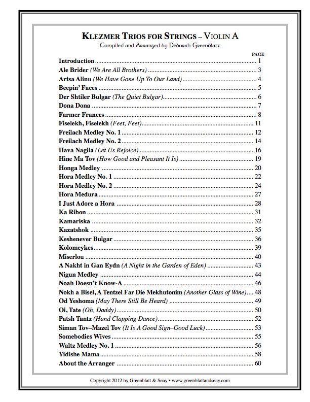 Klezmer Trios for Strings - Violin A Media Greenblatt & Seay