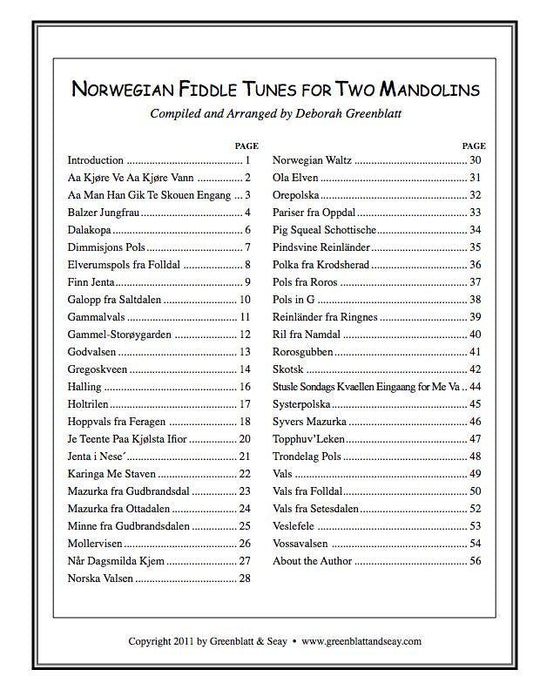 Norwegian Fiddle Tunes for Two Mandolins Media Greenblatt & Seay