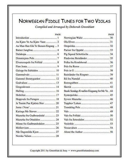 Norwegian Fiddle Tunes for Two Violas Media Greenblatt & Seay