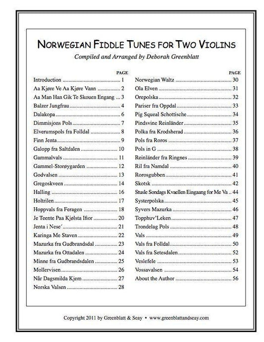Norwegian Fiddle Tunes for Two Violins Media Greenblatt & Seay