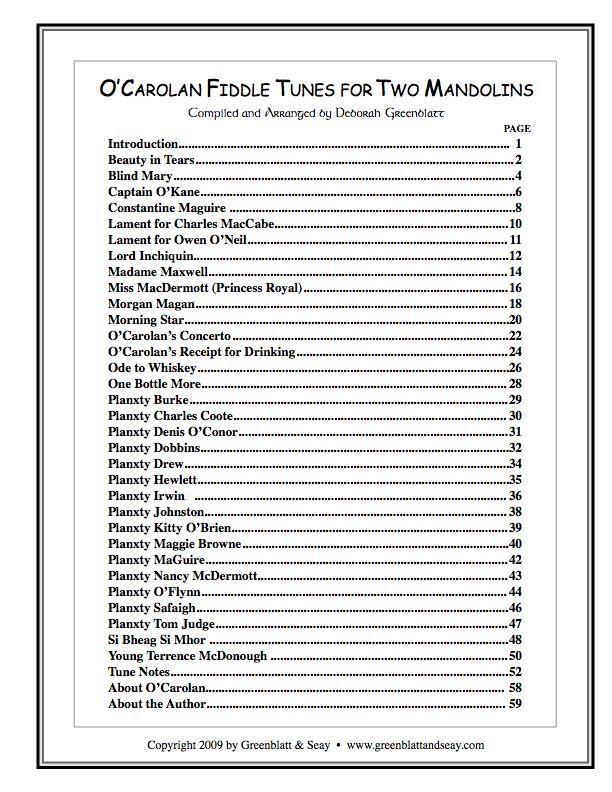 O'Carolan Fiddle Tunes for Two Mandolins Media Greenblatt & Seay
