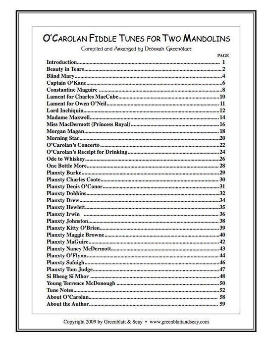 O'Carolan Fiddle Tunes for Two Mandolins Media Greenblatt & Seay