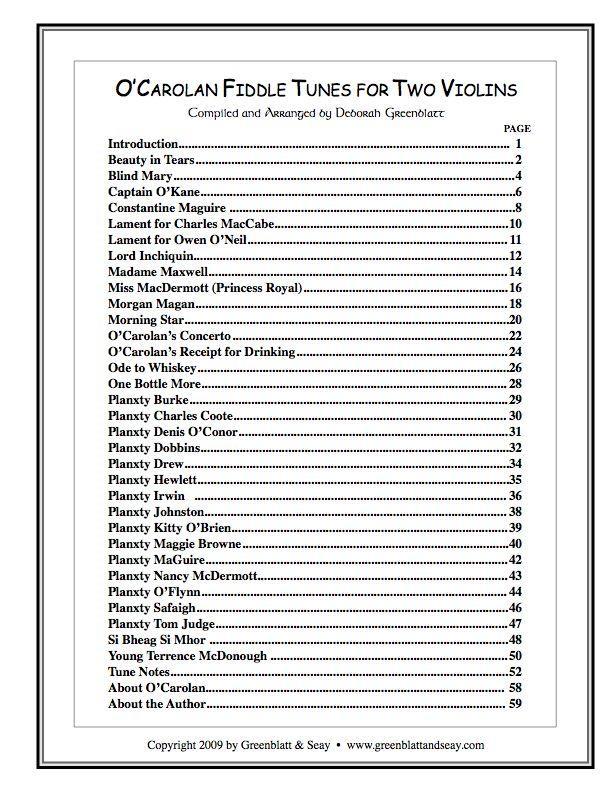 O'Carolan Fiddle Tunes for Two Violins Media Greenblatt & Seay