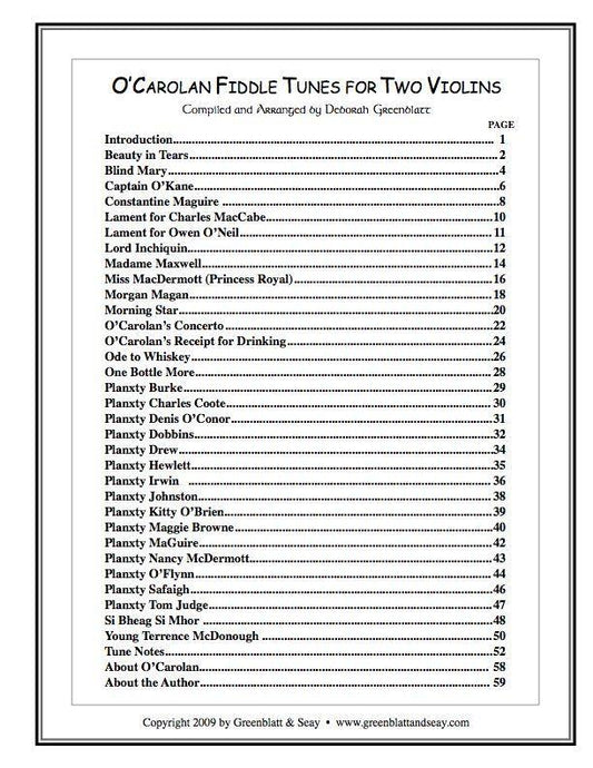 O'Carolan Fiddle Tunes for Two Violins Media Greenblatt & Seay