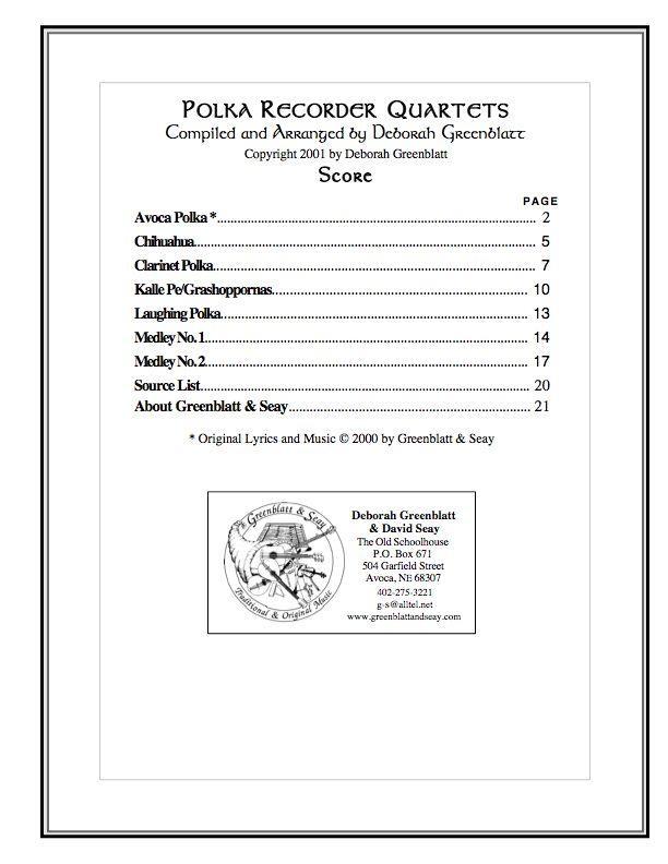 Polka Recorder Quartets - Score Media Greenblatt & Seay