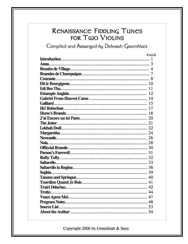 Renaissance Fiddling Tunes for Two Violins Media Greenblatt & Seay
